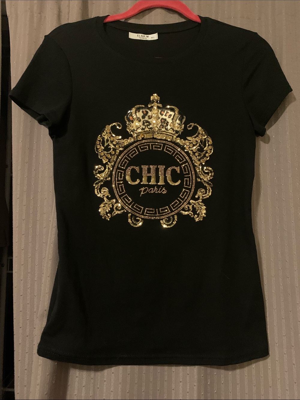 CHIC Paris Embellished Crest Tee - Black & Gold M/L